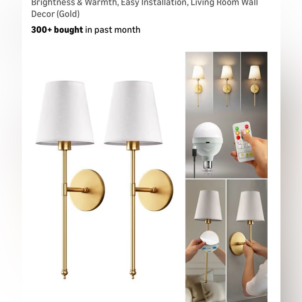 New, stick on gold wall sconces.  Bulbs not included